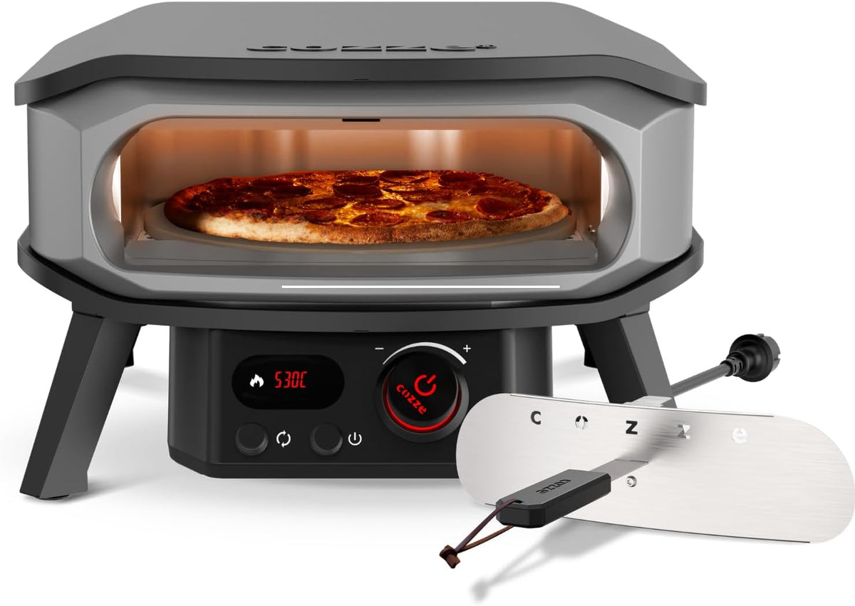 cozze 13' PREMIUM ROTATE Pizzaofen Elektrisch mit Drehstein inkl. Regler und 2 m. Stecker, für knusprige Pizzas
