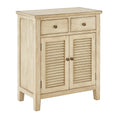 Beiger Holzschrank mit Schubladen und Lamellentüren
