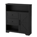 Schwarzes Holzregal mit Schubladen und Tür 80x30x110 cm