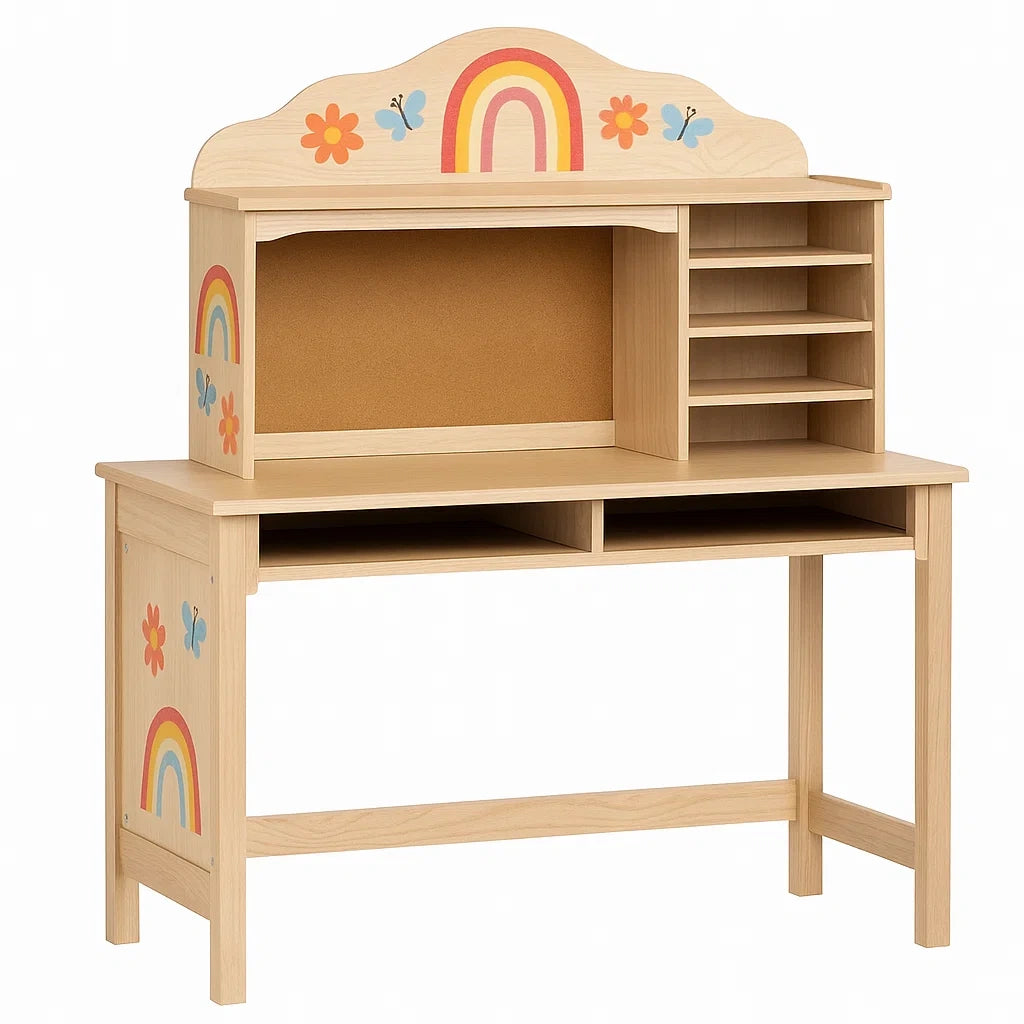 Kinder Holzschreibtisch mit Regenbogenmotiv