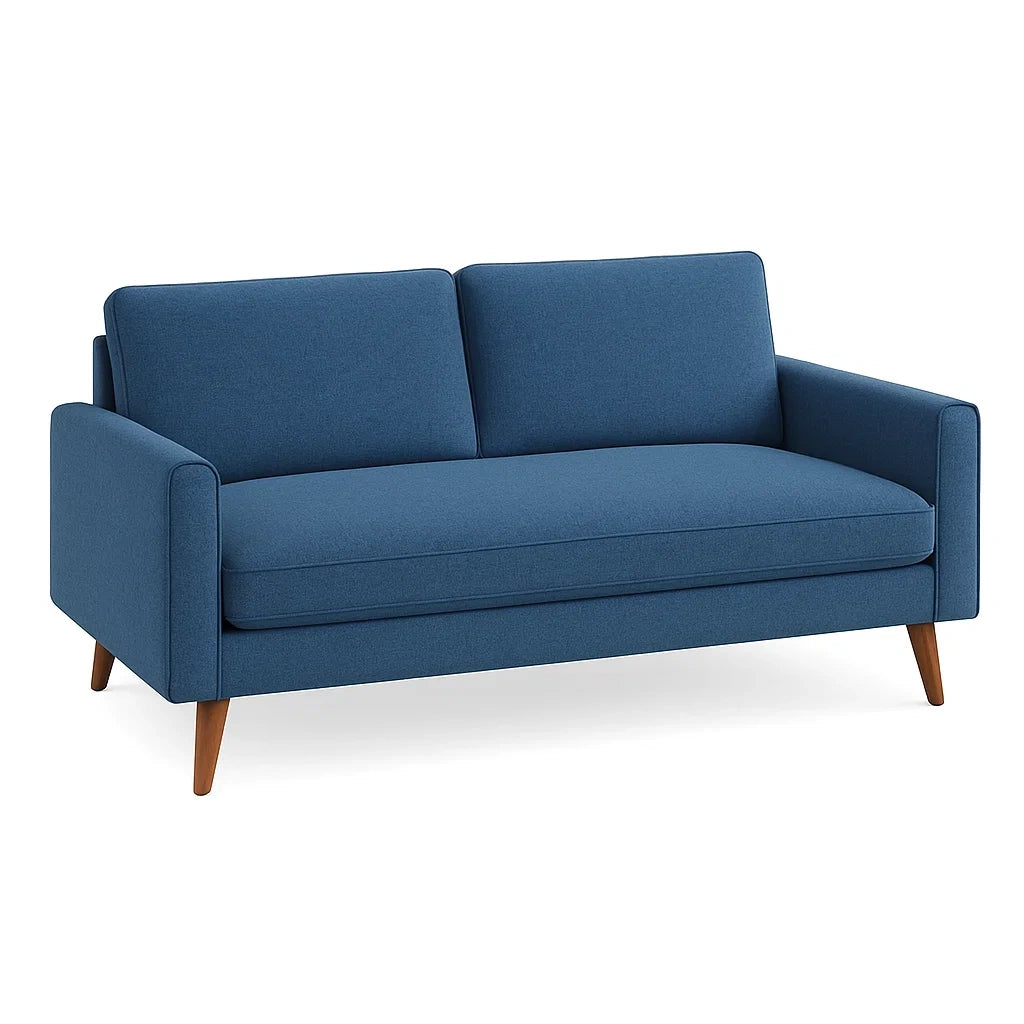 Zweisitzer-Sofa aus Polyester mit Holzbeinen, Blau