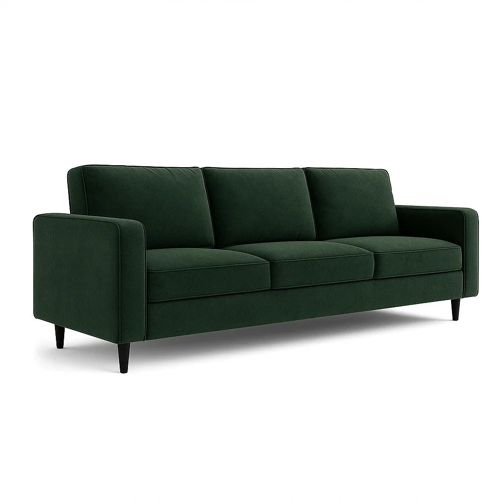 3-Sitzer Sofa Dunkelgrün Samt mit Holzbeinen