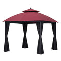 Gartenpavillon Aluminium Polyester 3x4m Rot/Schwarz