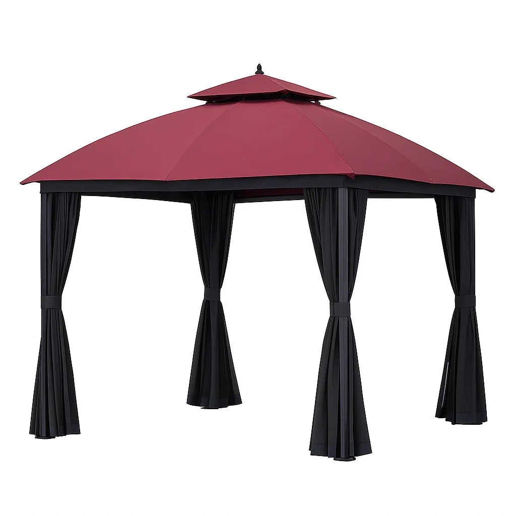 Gartenpavillon Aluminium Polyester 3x4m Rot/Schwarz