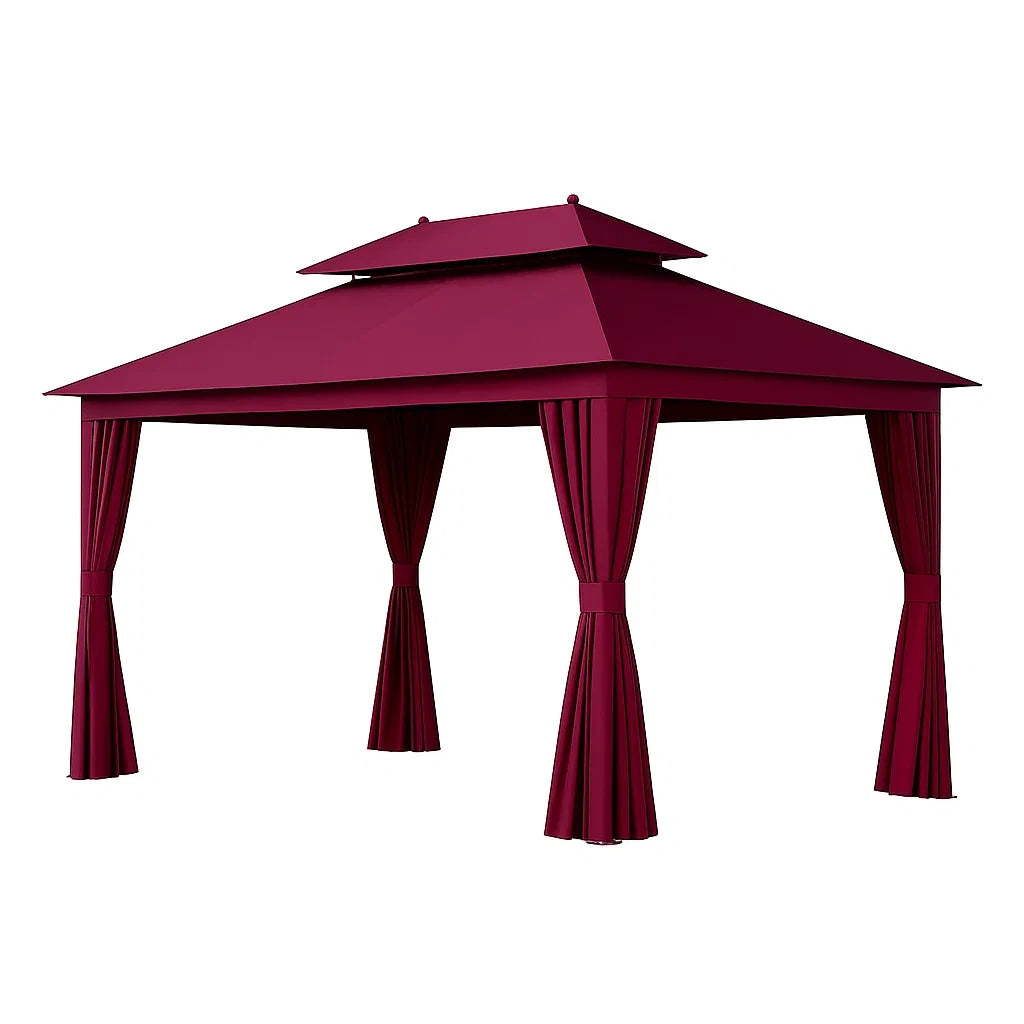 Pavillon 3x4m mit Doppeldach und pulverbeschichtetem Stahlrahmen Rot