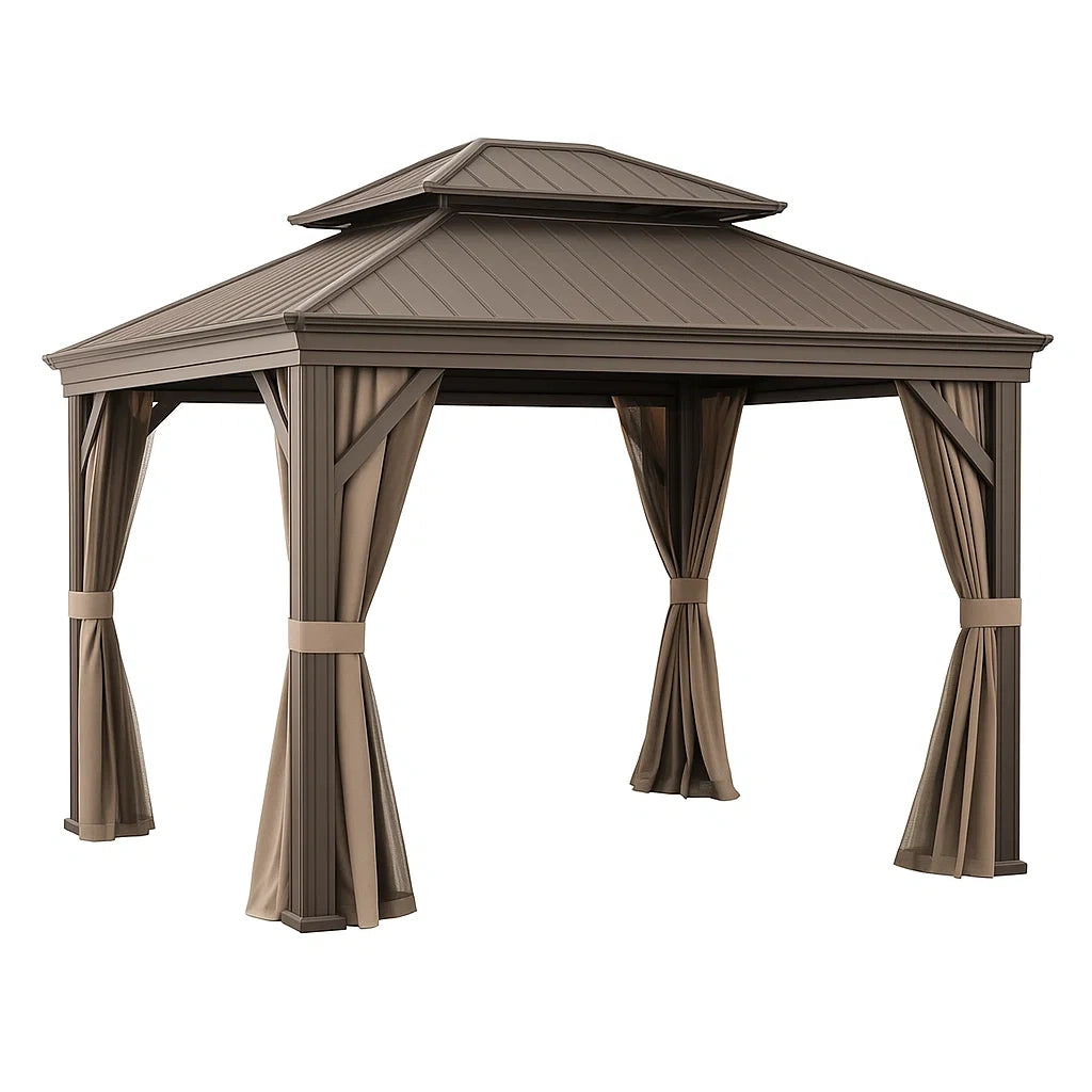 Aluminium Pavillon mit Polyester Vorhängen Braun 3x3m