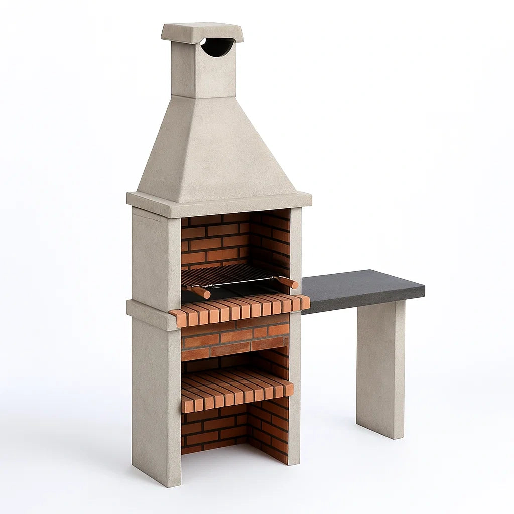 Betongrill mit Ziegelsteinen und Tischaufsatz Grau/Braun