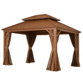 Gartenpavillon Aus Metall Mit Polyester Vorhängen Braun 300x400x260 cm