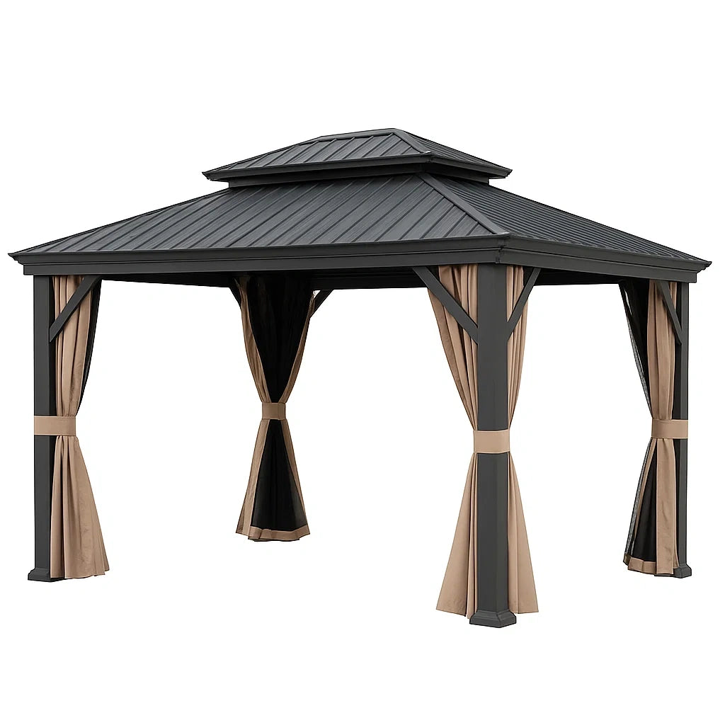 Aluminium Pavillon mit Stahl-Dach, Schwarz/Beige, 300x400cm