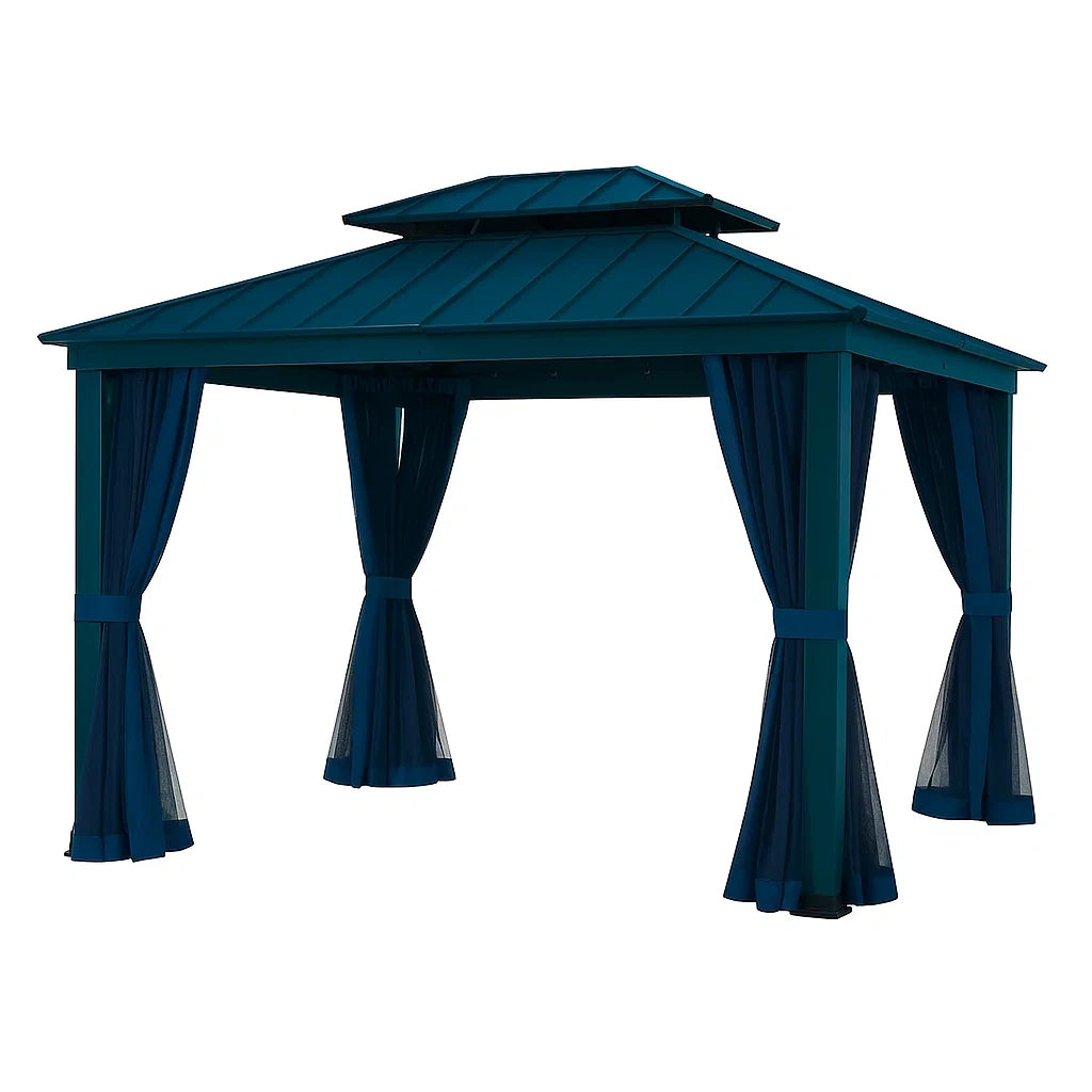 Pavillon aus Aluminium mit Polyester-Vorhängen, Blau, 3x4m
