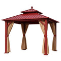Metallpavillon mit Rotem Dach und Polyester Vorhängen 3x3m