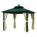 Aluminium Pavillon mit Polycarbonat-Dach und Vorhängen Grün/Beige