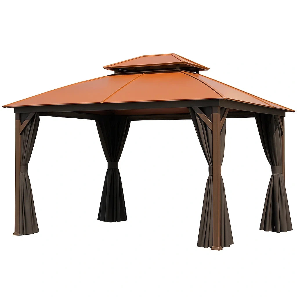 Metall Pavillon mit Doppeldach aus Stahl und Polyester Orange/Braun 3x4 m