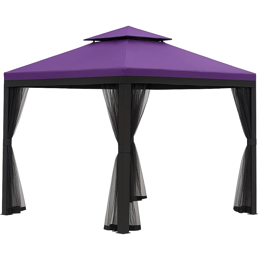 Gartenpavillon Lila Stahl Polyester mit Moskitonetz 3x3 m