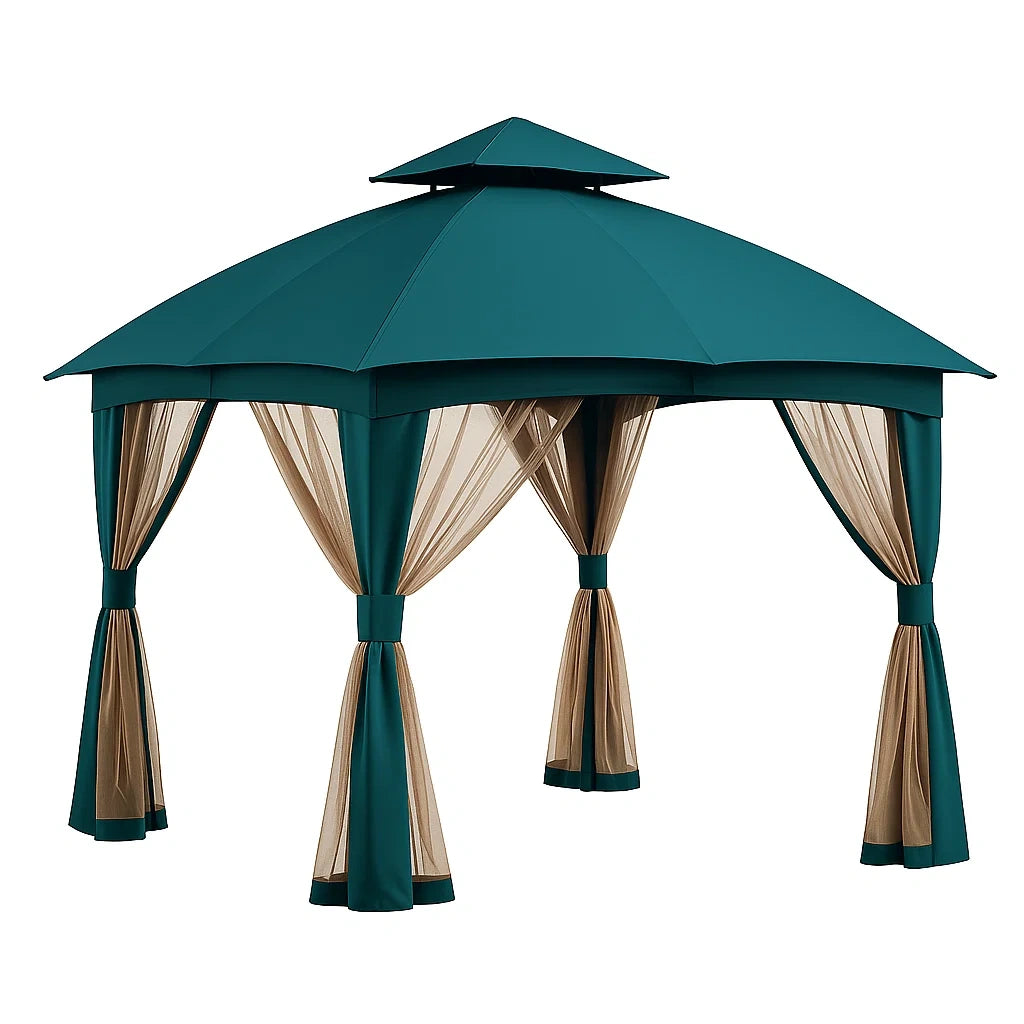 Gartenpavillon Metall Doppeldach Grün Polyester 3x3m