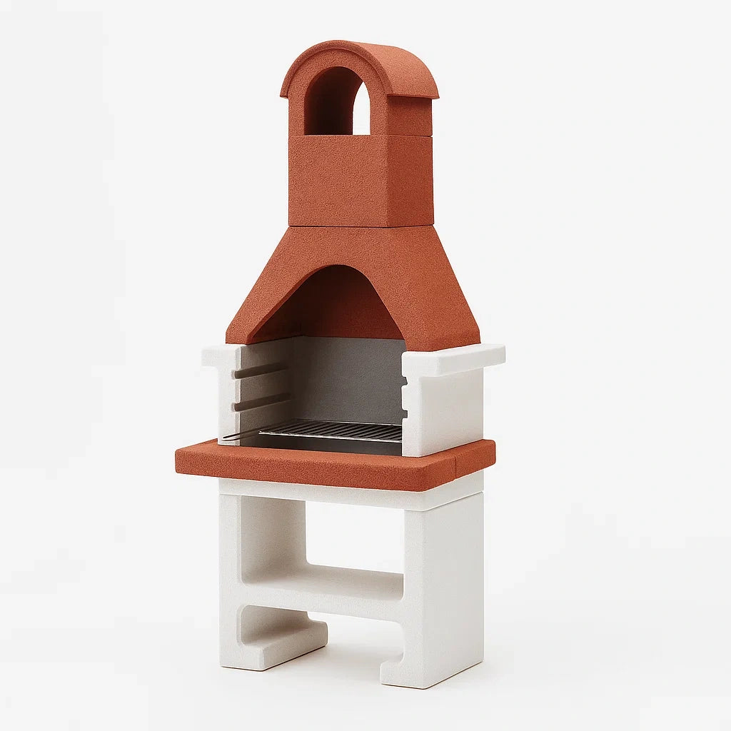 Beton Gartenkamin Grill Rot/Weiß