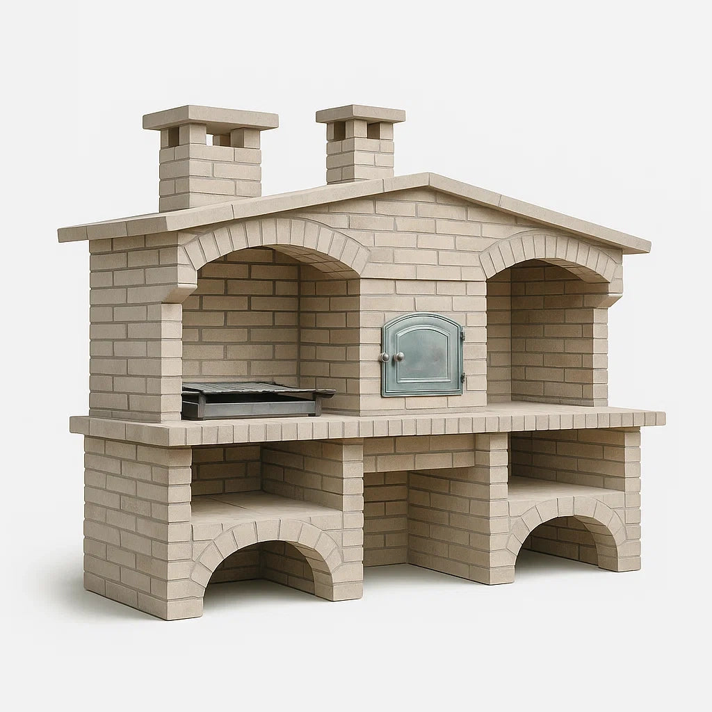 Gartenkamin aus Schamottstein mit Grill und Backofen
