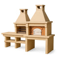 Grill- und Pizzaofen-Set aus Beton und Ziegel, Sand, 200x80x180 cm