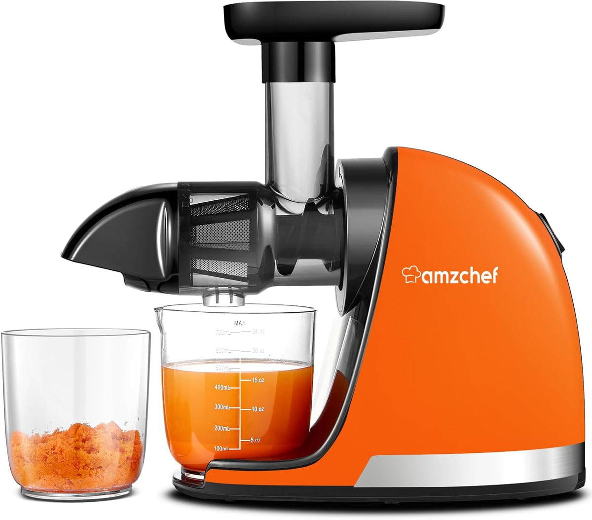 AMZCHEF Entsafter Gemüse und Obst Testsieger, Zartes Zerkleinern ohne Filtern, Entsafter Slow Juicer mit Rückwärts-Kau-Funktion, Orange