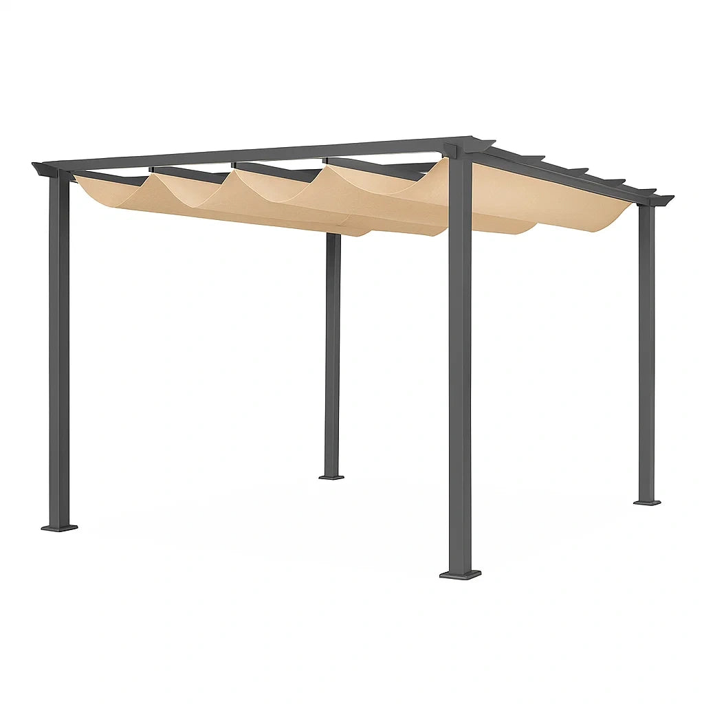 Stahlpergola mit Polyester-Sonnensegel 300x400 cm Anthrazit/Beige