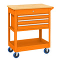Stahl Werkzeugwagen mit Holzoberfläche und 3 Schubladen Orange