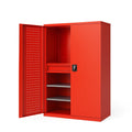 Roter Stahlschrank mit Türen und Einlegeböden