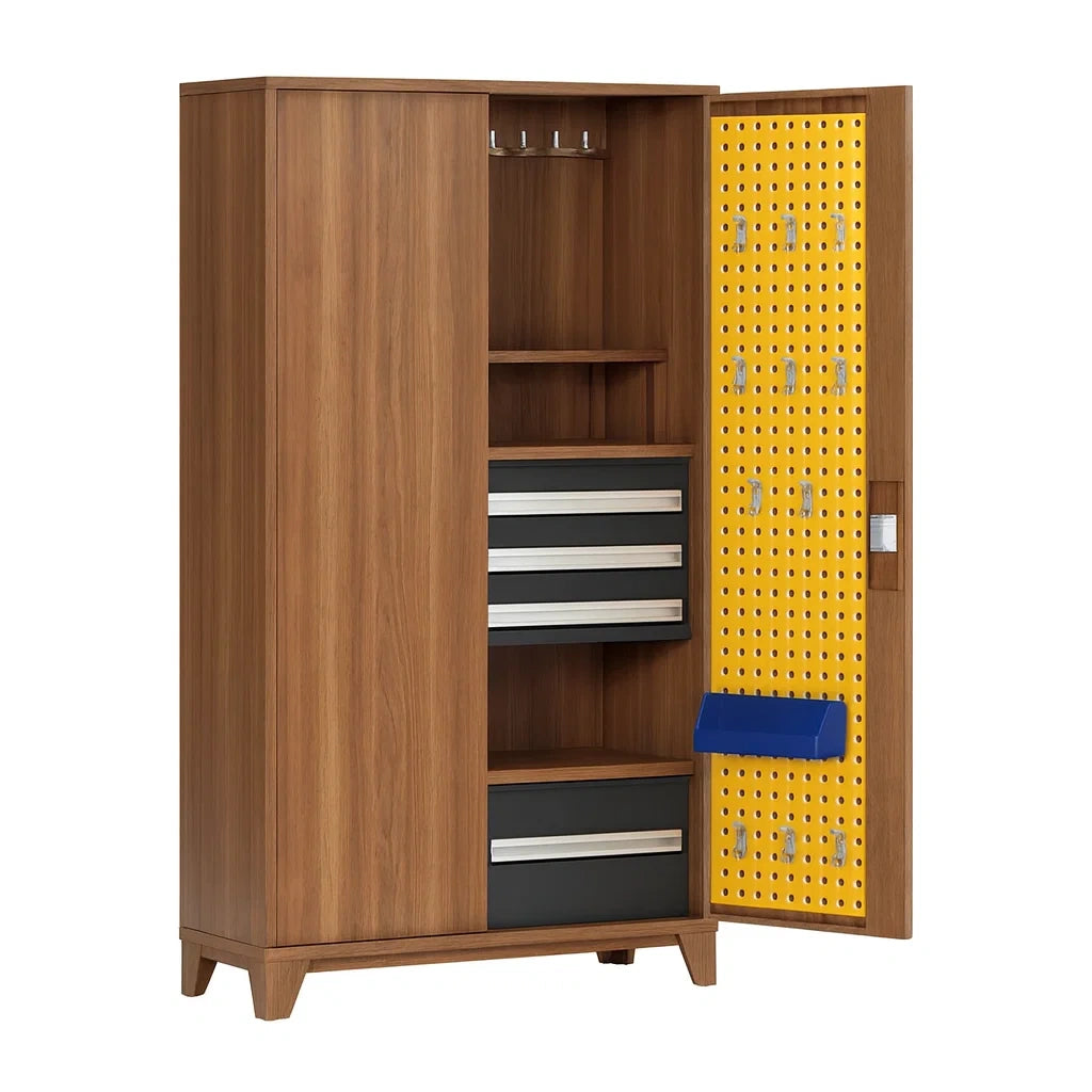Werkzeugschrank aus MDF mit Schubladen und Haken 180 cm