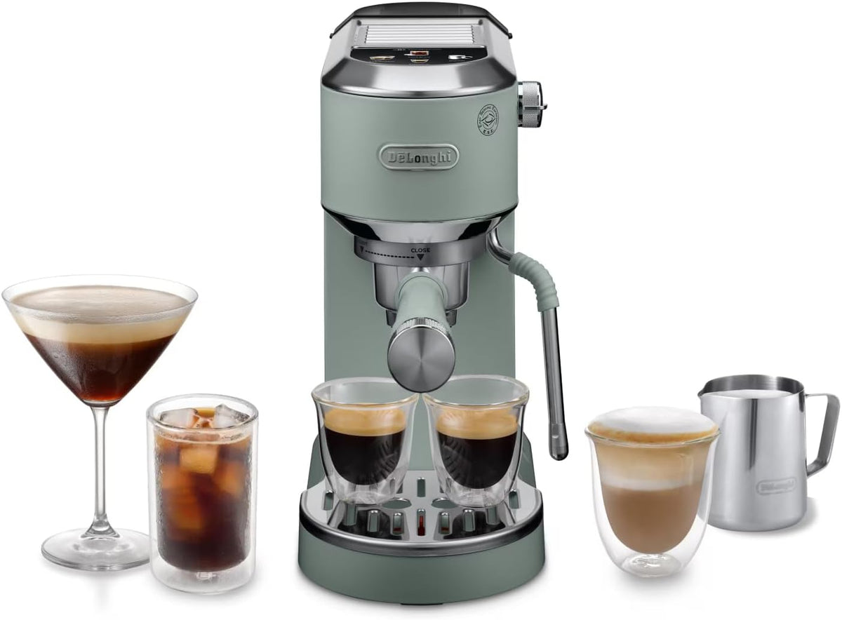 De'Longhi Dedica Duo, 15cm breit, Grün (EC890.GR), manuellem Milchaufschäumer für Espresso, Cappuccino und Cold Brew