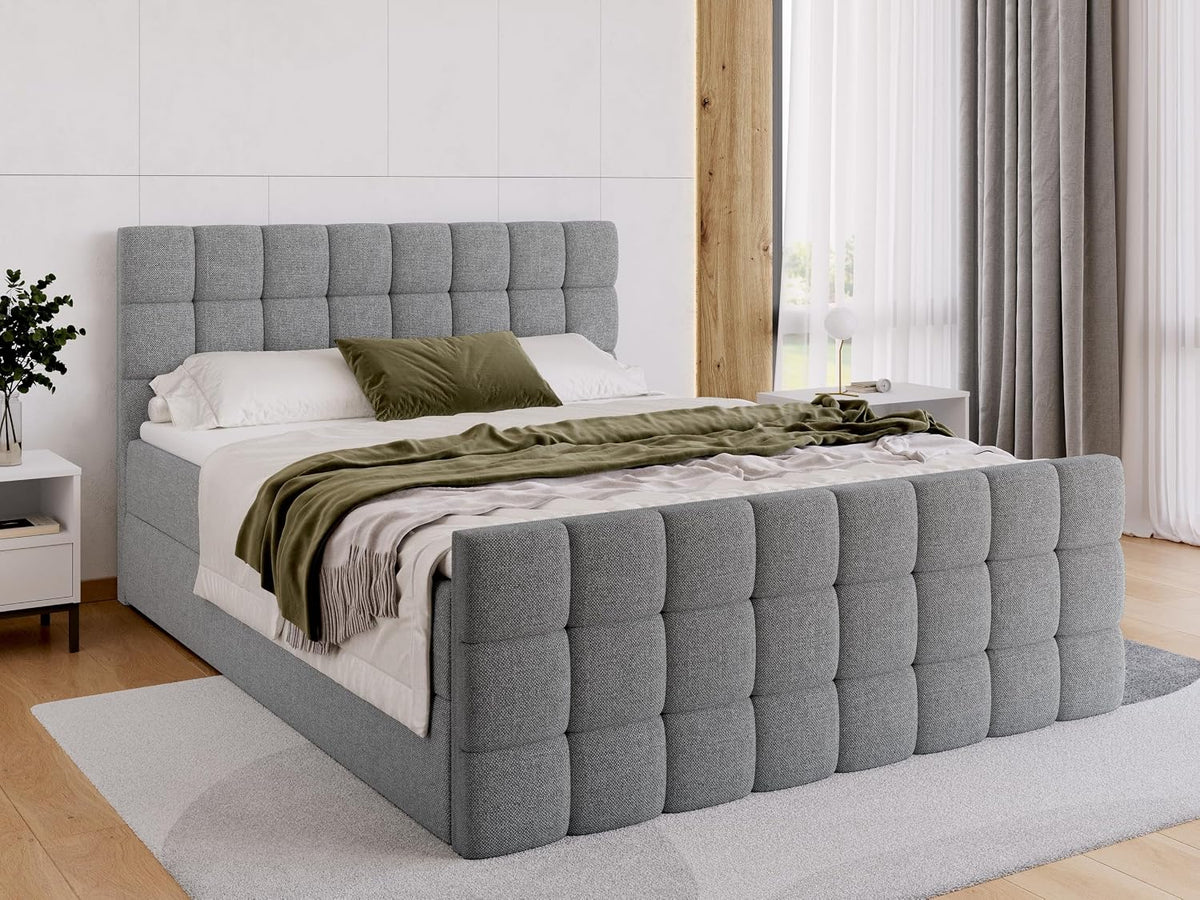 BROMARKT Boxspringbett mit Bonell Matratze und Bettkasten Doppelbett mit Topper 180x200 Härtegrad H3 Bett für Schlafzimmer gepolsterte Kopfstütze