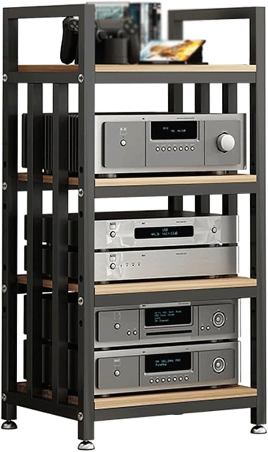 Audio-Rack, 4-stufiger Medienständer mit verstellbaren Regalböden, Stereo-Schrank aus Holz, Audio-/Video-Regalsystem, Stereo-Ständer
