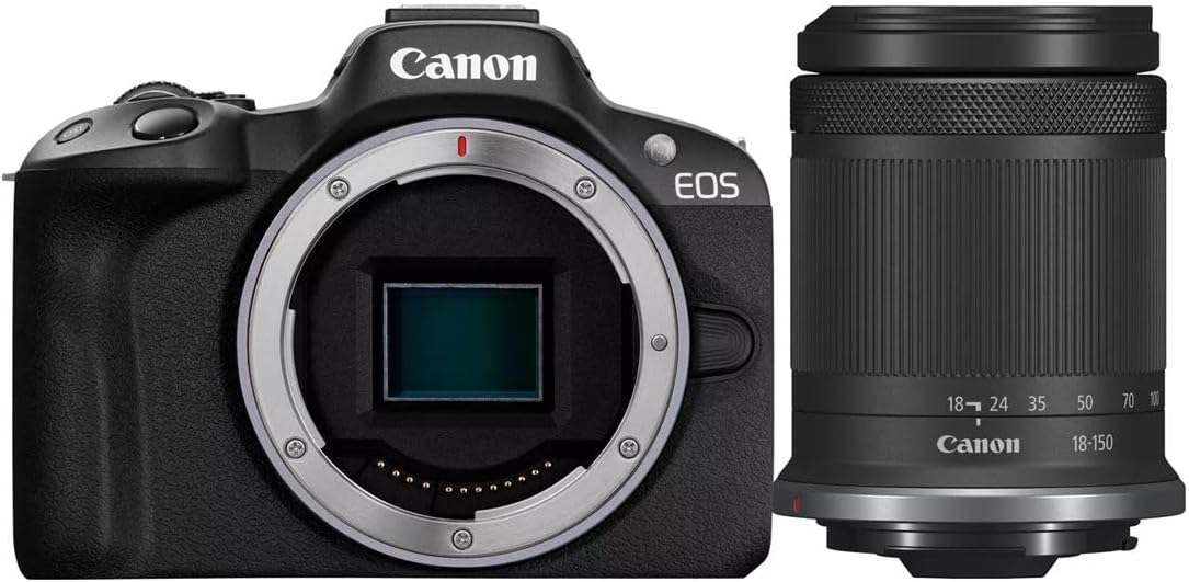 Canon EOS R50 Systemkamera + RF-S 18-150mm is STM Objektiv, 4k Videokamera, 15 Bilder pro Sekunde schwarz