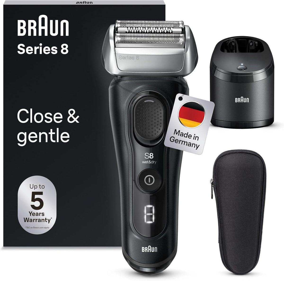 Braun Series 8 Rasierer Herren Elektrisch mit 4+1 Scherkopf, 8560cc, Elektrorasierer, Präzisions-Langhaarschneider, Reinigungsstation, 60 Min Laufzeit
