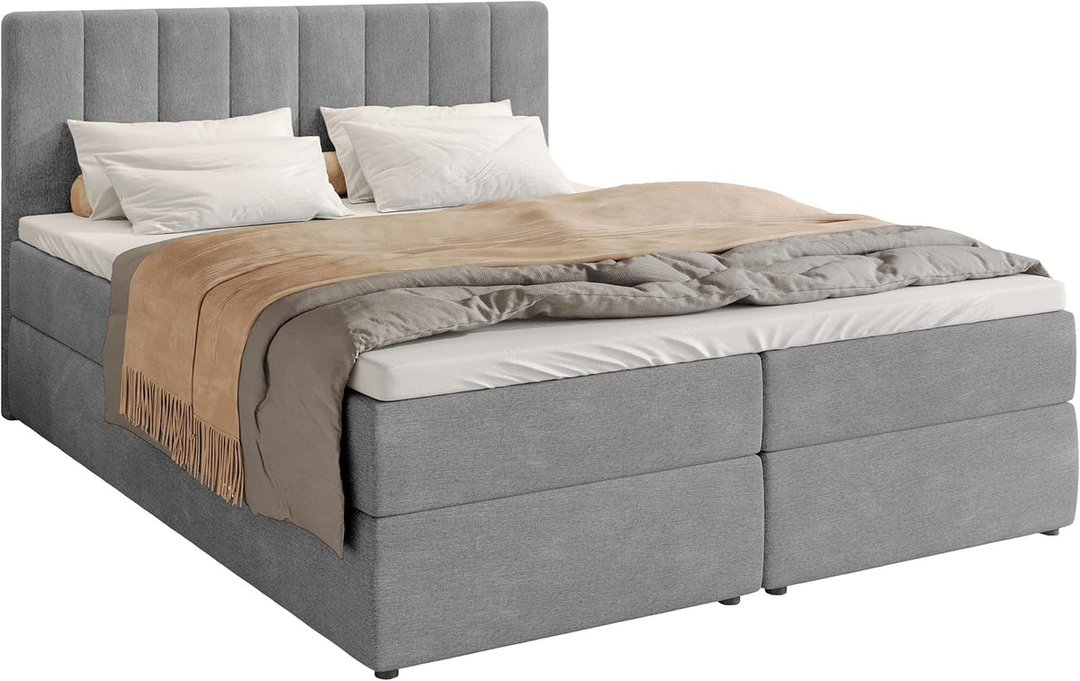 BROMARKT Boxspringbett mit Bonell Matratze Härtegrad H3 140x200cm Polsterbett mit Bettkasten Doppelbett mit Topper gepolsterte Kopfstütze Bett