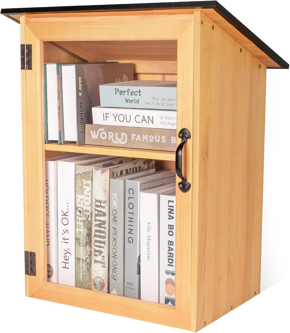 Bibliothek Buchbox für den Außenbereich, kleiner Holzschrank mit Regal für Heimwerker, doppelte kostenlose Literaturaustauschbox, Bücheraufbewahrung