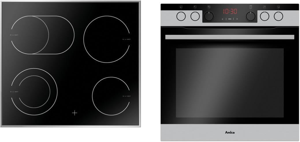 Amica Einbauherd Set, XXL Backofen, Grill, Glaskeramik Kochfeld mit Edelstahlrahmen, Heißluft, Umluft, Teleskopauszug, Bräter Zone, Zweikreis Zone