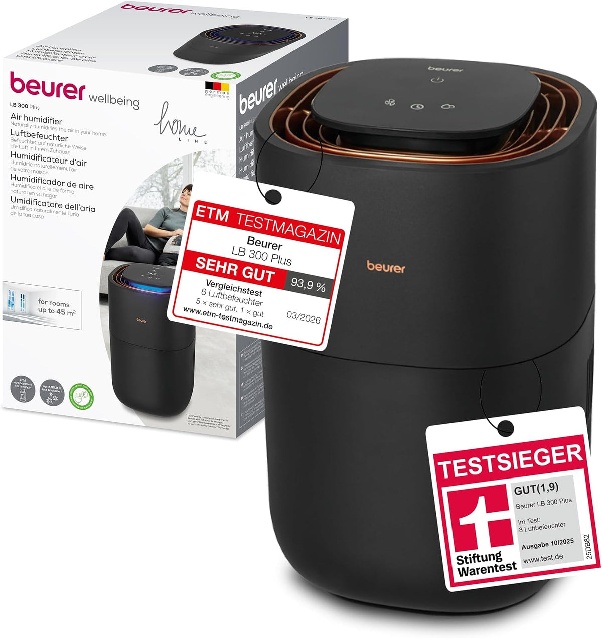 Beurer LB 300 Plus Luftbefeuchter, mit energieeffizienter Kaltverdunstungstechnologie, TESTSIEGER Stiftung Warentest, Filtertrocknungsfunktion