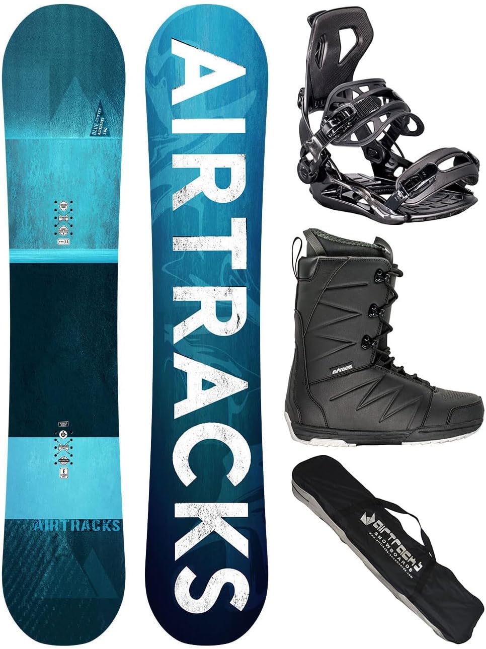 AIRTRACKS Snowboard Set Board Blue Drifter Wide Hybrid Rocker + Snowboard Bindung Master + Snowboardboots + Sb Bag 150 155 160 164 cm