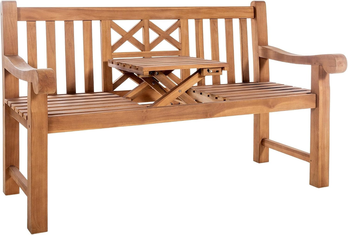 CLP Teakbank Luka I Wetterfeste Gartenbank Mit Klapp-Tisch, Größe:150 cm, Farbe:Teak