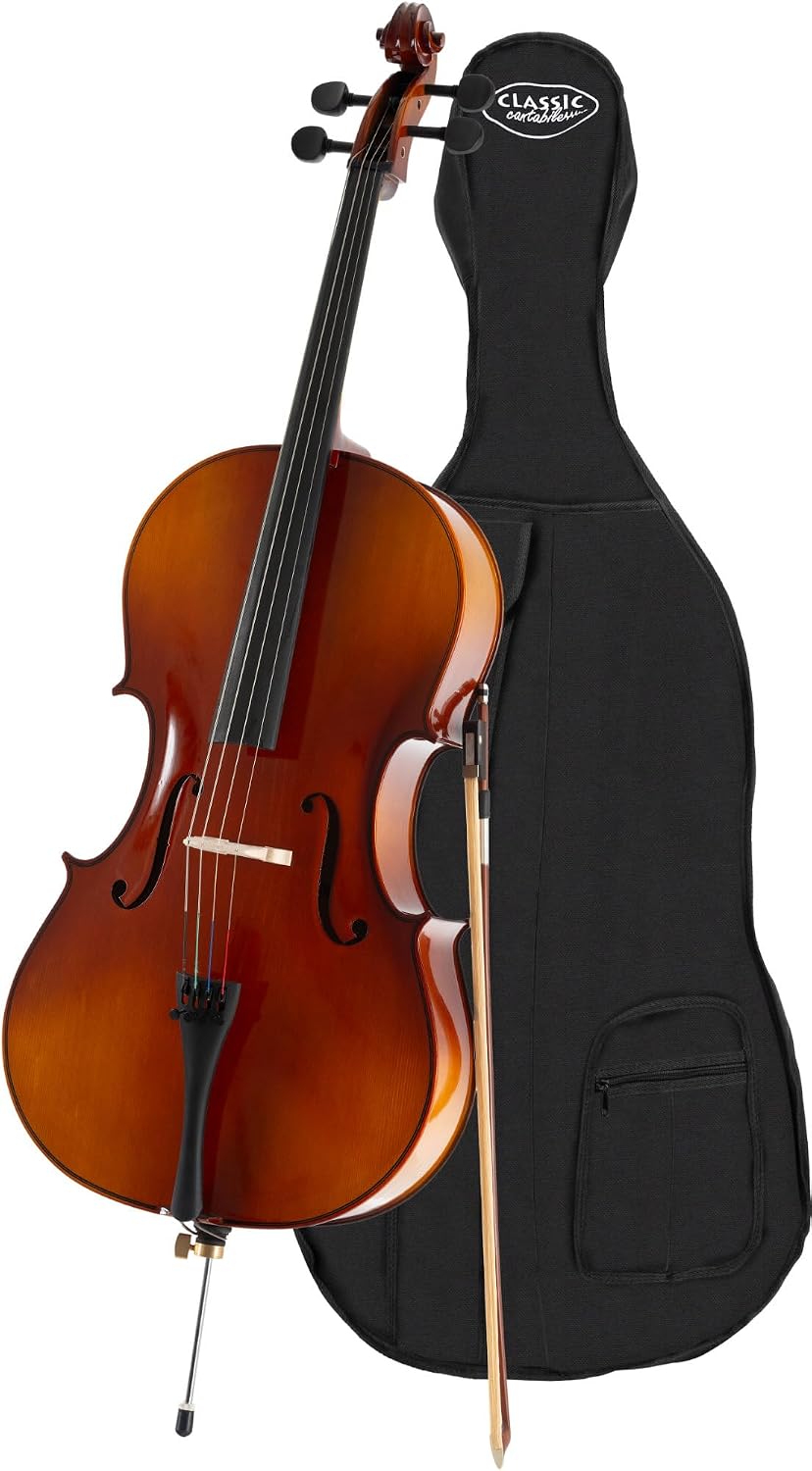 Classic Cantabile Student Cello 3/4, Hals und Steg aus Ahorn, Wirbel und Sattel aus Ahorn, inklusive Bogen und Tasche, gesperrte Fichtendecke, Boden