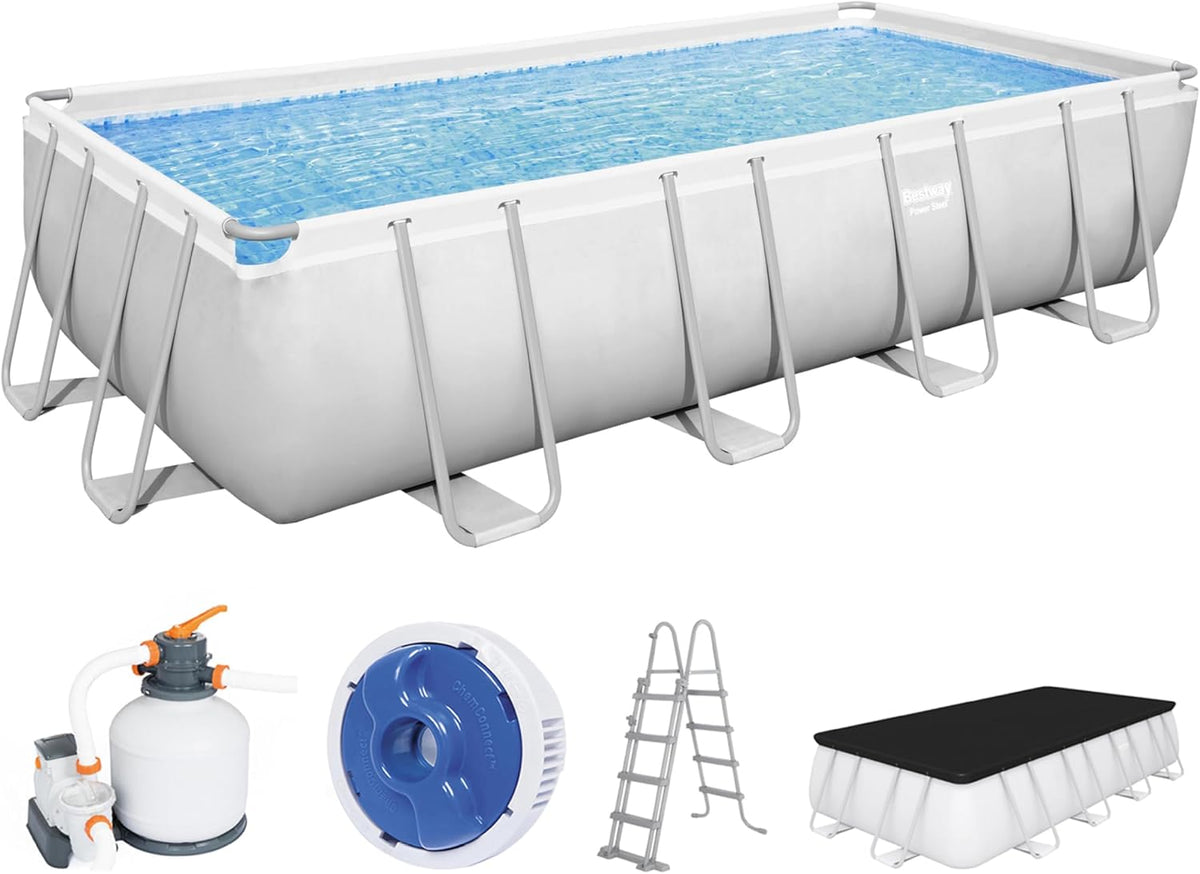Bestway Power Steel Frame Pool Komplett-Set mit Sandfilteranlage 549 x 274 x 122 cm, lichtgrau, eckig