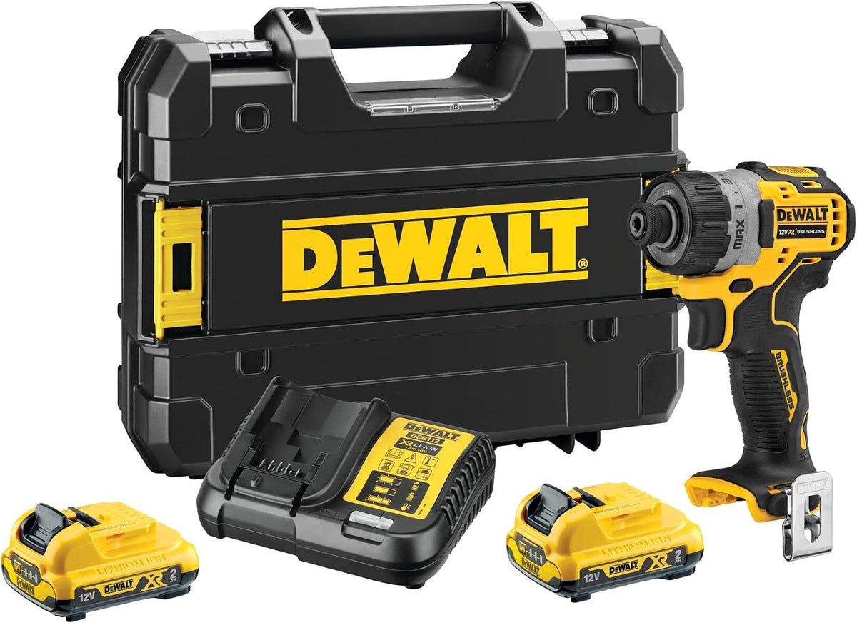 DEWALT 12V 2-Gang Akku-Schlagbohrschrauber DCD706D2 (2.0Ah, mit Vollmetallgetriebe & 15-stufiges Drehmomentmodul, LED-Leuchte, bürstenlos, T STAK Box)