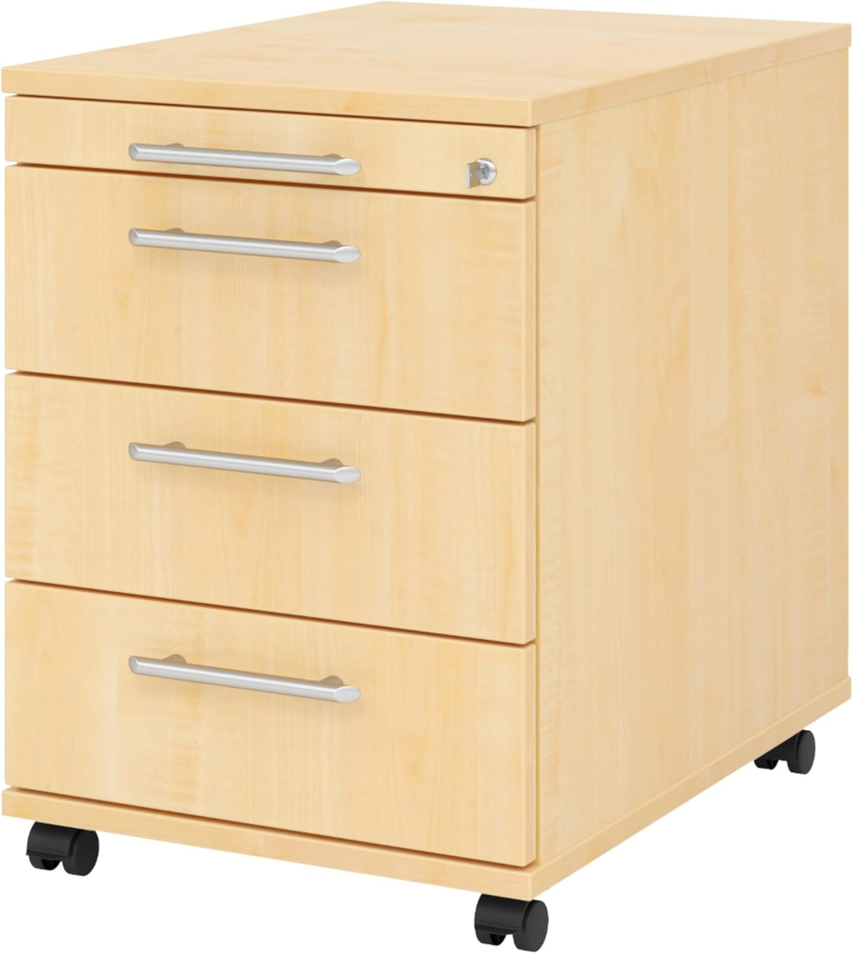 bümö Rollcontainer mit Schubladen, Container abschließbar aus Holz in Ahorn, Rollwagen für's Büro als Schreibtisch Unterschrank