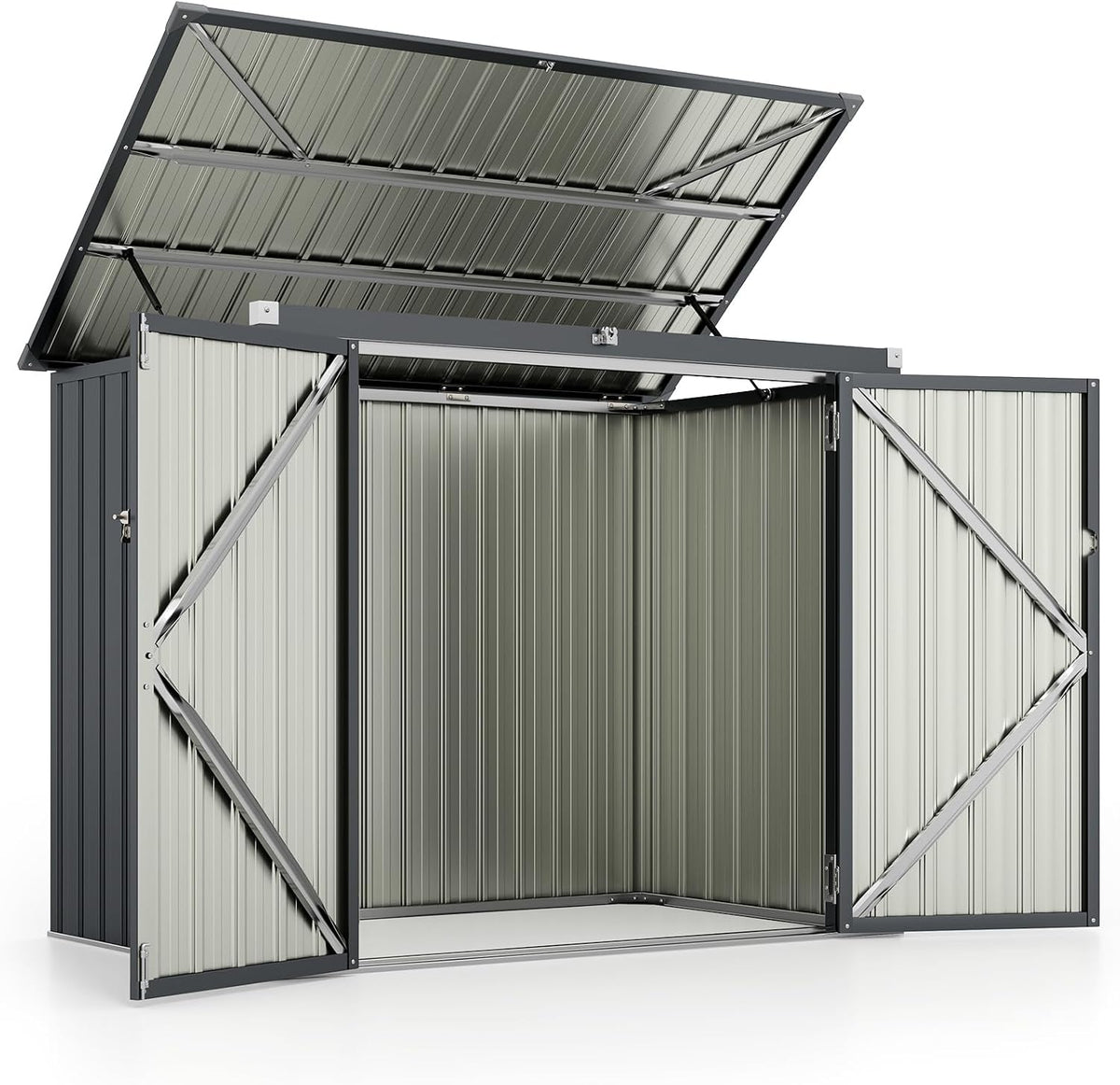 COSTWAY Mülltonnenbox für 2 Mülltonnen, 172 x 95,5 x 130 cm, Müllbox aus verzinktem Metall, Müllhaus mit 2 Türen & Klappdeckel, anthrazit