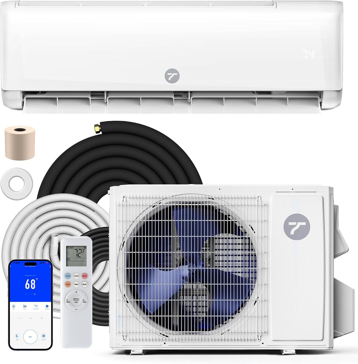 9000 BTU Mini Split Air Conditioner 115V, 22 SEER2 AC & Heat Pump, Quiet Ductless System for Up to 450 Sq.Ft, R32 Refrigerant, WiFi Smart Control