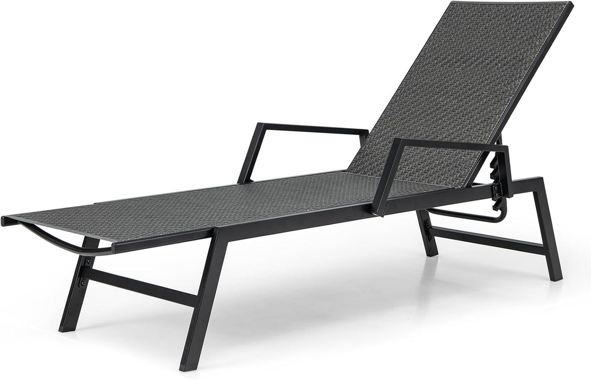 COSTWAY Sonnenliege Rattan, Pool, Terrassenliege bis 150 kg belastbar, Gartenliege mit Verstellbarer Rückenlehne und Armlehnen, Liegestuhl für Garten
