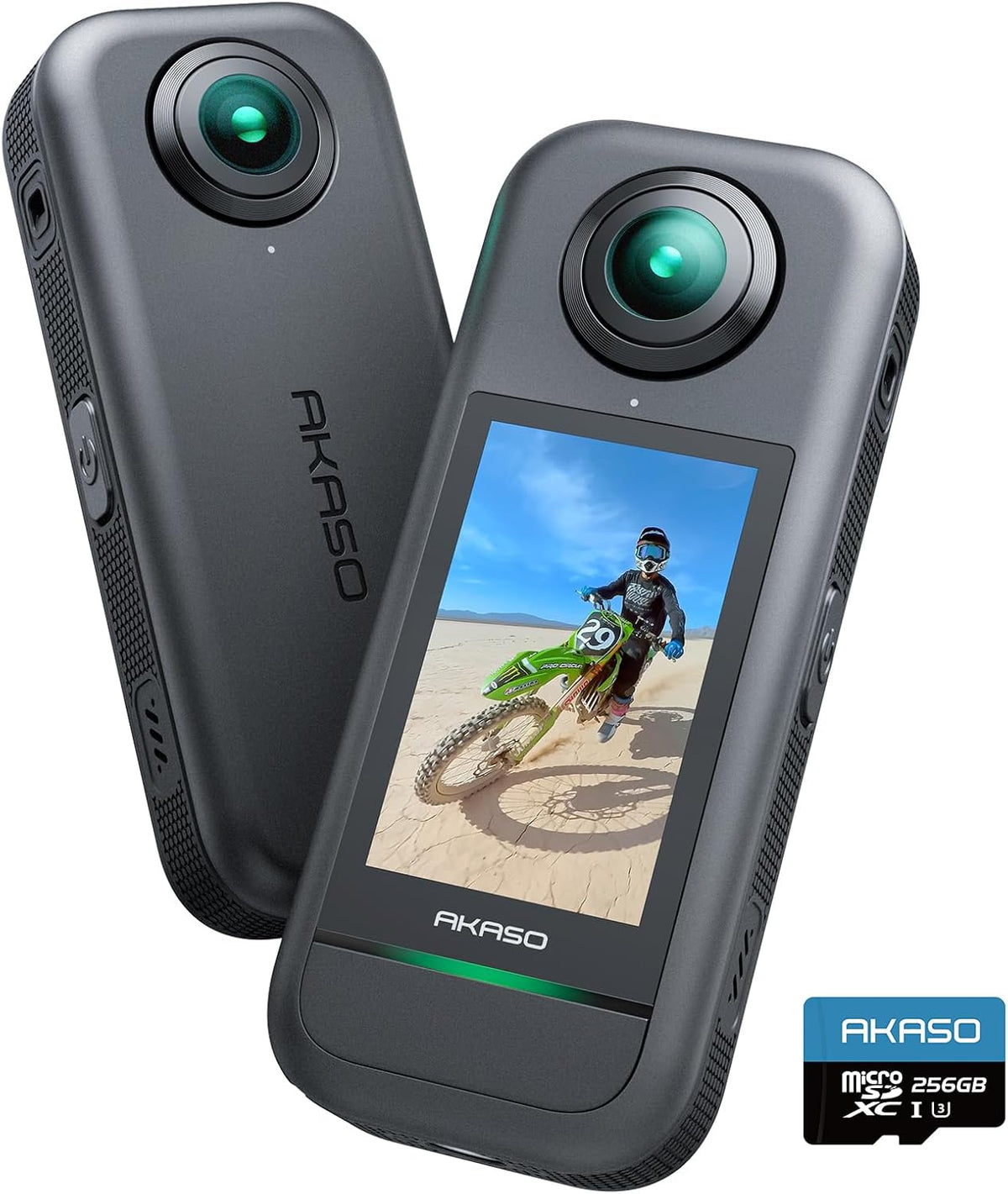 AKASO 360° Action Cam, 5.7K 72MP 360 Grad Actionkamera mit 256GB Speicherkarte Duale 1/2' 48MP Sensoren, 2.29'' Touchscreen