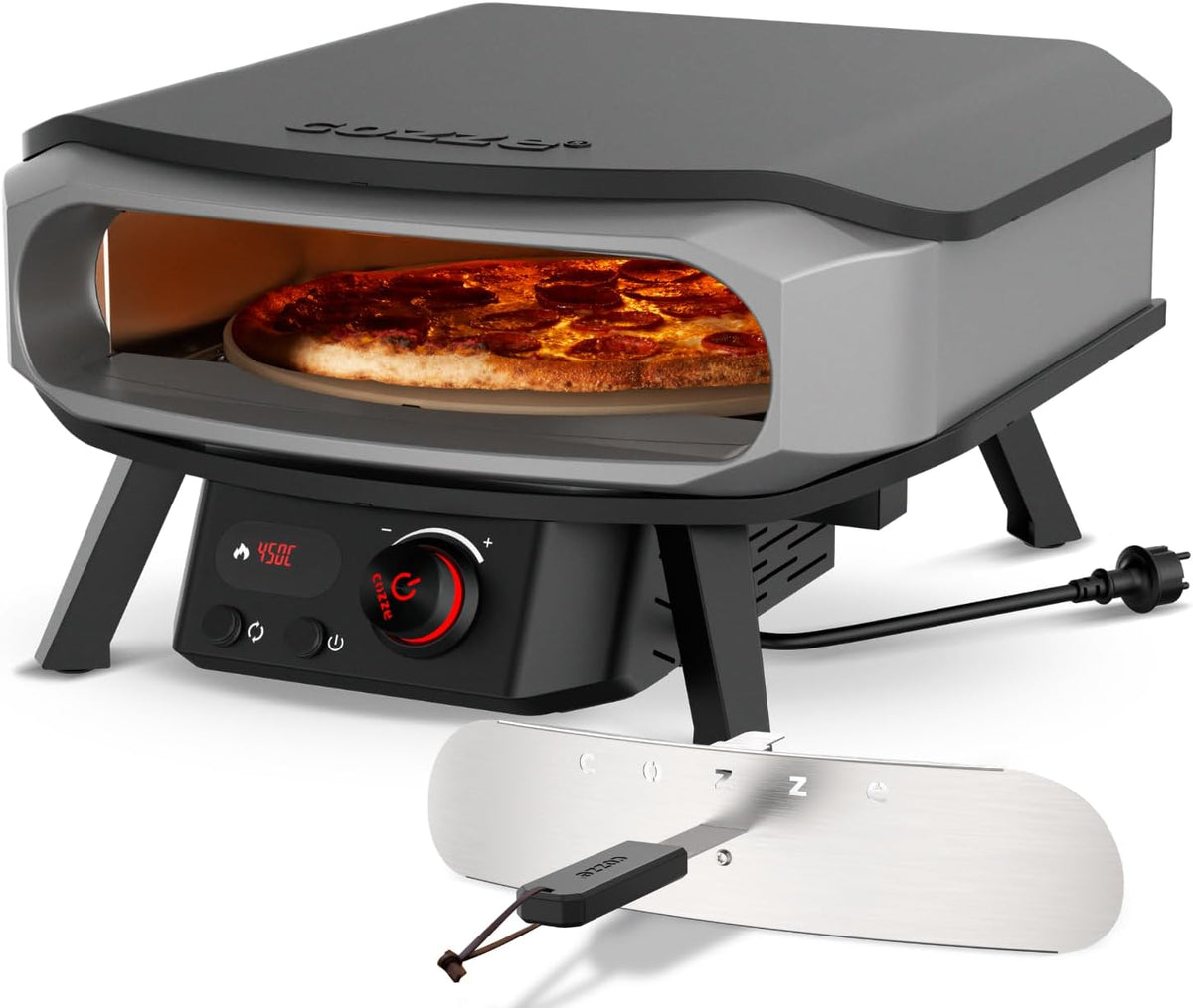cozze 17' PREMIUM ROTATE Pizzaofen Elektrisch mit Drehstein inkl. Regler und 2 m. Stecker, 230V, für knusprige Pizzas
