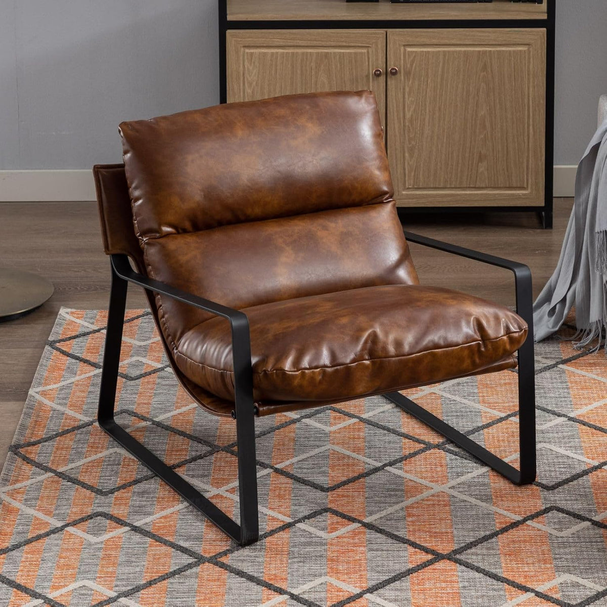 chairus Loungesessel PU Leder Armlehnen Gepolstert Modern Braun