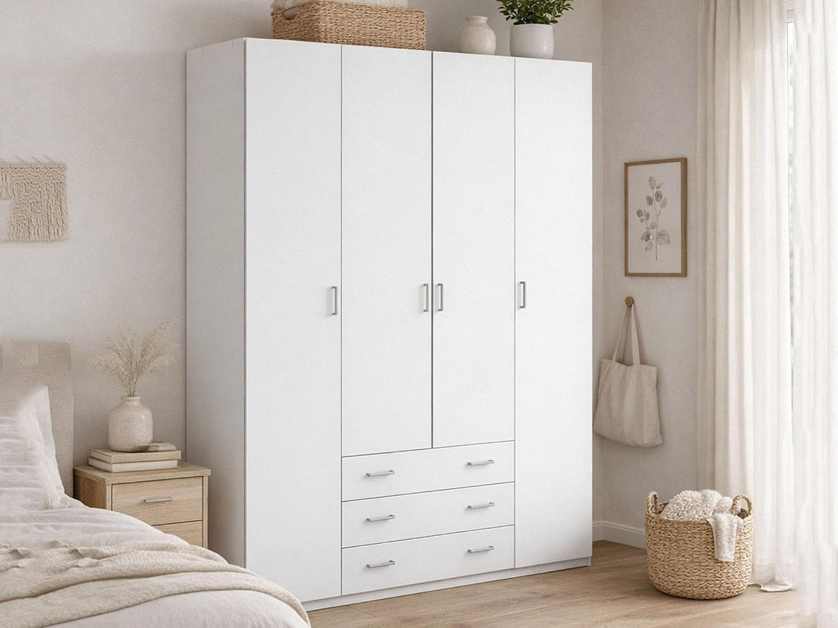 Dmora, Schrank, 154x50 h200 cm, Großer Kleiderschrank Francine, Schlafzimmermöbel, Garderobe, Weiß