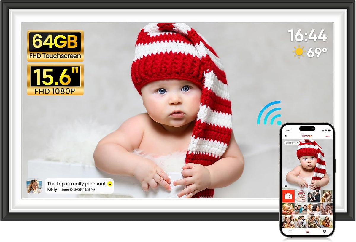 64GB FRAMEO 15,6 Zoll Digitaler Bilderrahmen -1920 * 1080P FHD IPS Touchscreen Digitale Bilderrahmen, Auto Rotation Elektronischer Fotorahmen